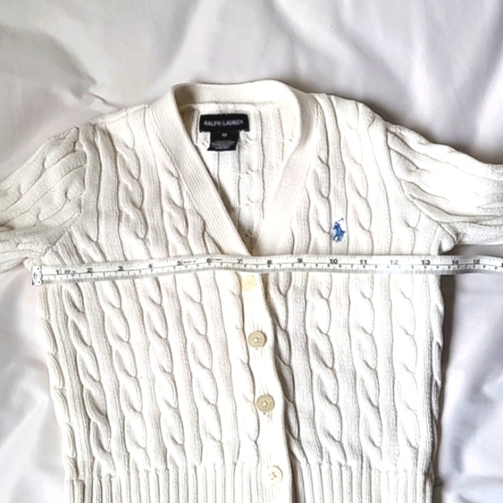 EUC RALPH LAUREN Classic V Neck Cable Knit Cotton Cardigan Unisex